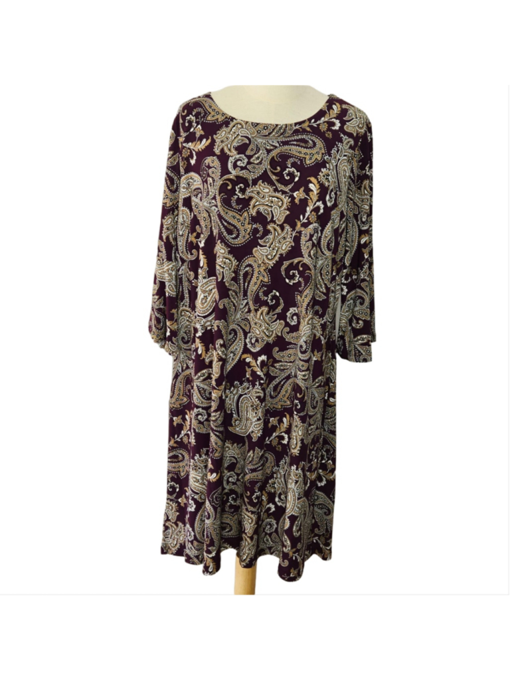 Tommy Hilfiger Purple Paisley Stretch Shift Dress 3/4 Bell Sleeve Plus Sz 18W